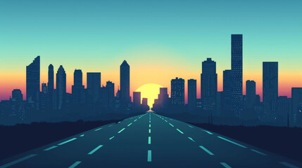 Road To City Skyscraper View Cityscape Background Skyline Silhouette with Copy Space Vector Illustration