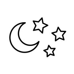 Moon and stars line icon in flat style. Simple abstract night symbol on white background. Vector illustration for graphic design, web, mobile, ui.