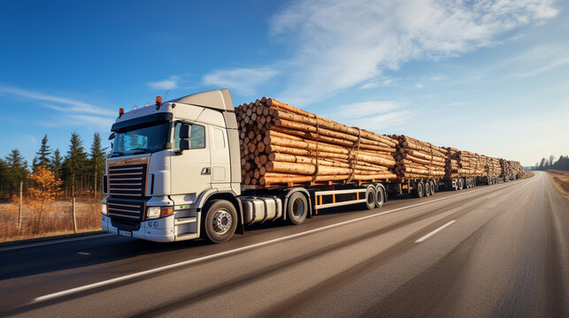 large industrial timber transport truck