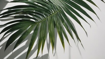Abstract background of shadows palm leaves on a white wall. - obrazy, fototapety, plakaty