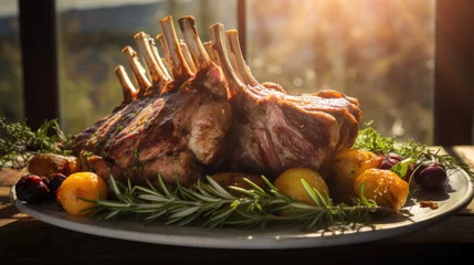 Fototapete Rund rack of lamb with thyme, easter dinner © Zanni