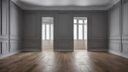 Obraz premium Gray wall in an empty room with a wooden floor