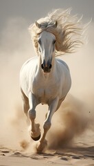 Majestic horse with beautiful, flowing mane. graceful elegance in picturesque landscape