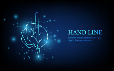 Human hand line, different hands, gestures and signs, digital business concept, futuristic digital innovation background vector illustration.