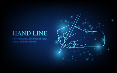 Human hand line, different hands, gestures and signs, digital business concept, futuristic digital innovation background vector illustration.