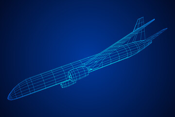 Airplane. Abstract airliner. Wireframe vector illustration