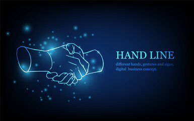 Human hand line, different hands, gestures and signs, digital business concept, futuristic digital innovation background vector illustration.