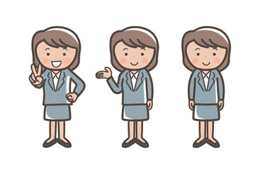 女性ビジネスマンのビジネスシーンポーズセット_ピース_案内_説明