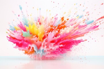 Abstract vibrant multicolor wet paint splash of drops isolated on white background
