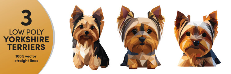 Low poly illustrations on Yorkshire Terriers