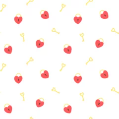 Fotobehang Hearts and keys vector seamless pattern for St Valentines Day, February 14th. Love cute background, wallpaper, print, textile, fabric, wrapping paper, packaging design © Marianna