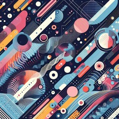 1990es 90es Retro Geometric Graphic Design Background Texture with colorful Circles and abstract Shapes in Pink and Blue Pastel crazy Dynamic like Music Video Screen