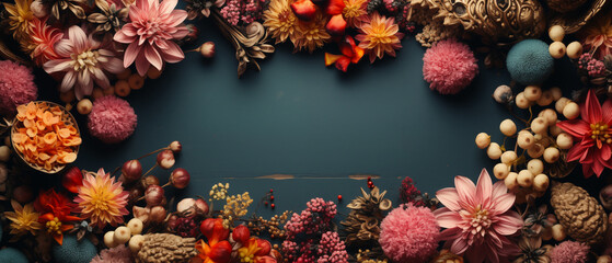 Flowers on Old Vintage wall background with space. Retro and vintage background. Generative AI