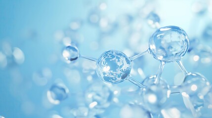 Glass molecules or atoms on blue background