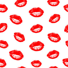 Vector illustration. Seamless pattern, Happy Valentine's Day. White background with red lips, love, happiness, template, card, wallpaper, for website, brochure, advertisement, wrapping paper