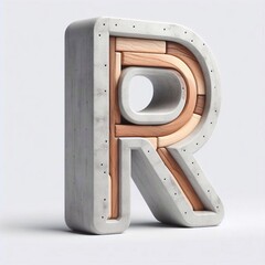 R letter shape created from concrete and wood. AI generated illustration