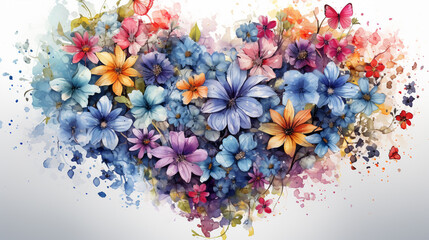 Abstract, watercolor, heart-shaped flowers, flowers, feathers, painting, plants, and graffiti