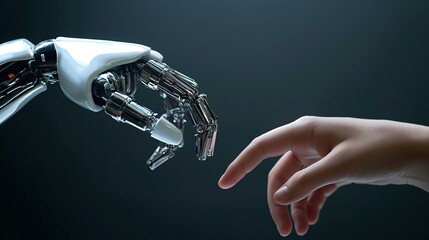 Robot Arm and Human Hand Touching Each Other