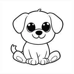 Coloring drawing of cute little dog sitting and smilling