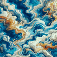 Random Wave Ocean pattern texture like Oil Paint flow thick dynamic animated layered wild dynamic swirl curve background with 3D Effect like imasto Art erfect composition stylized cartoon ornament