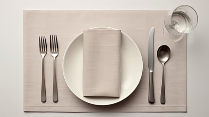 grey square linen placemats in a minimalist style, a clean and visually appealing composition with a limited number of items, emphasizing the intricate details.