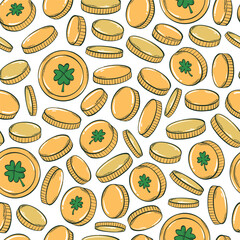 St. Patrick's day gold coins seamless pattern for wallpaper, scrapbooking, backgrounds, stationary, wrapping paper, textile prints