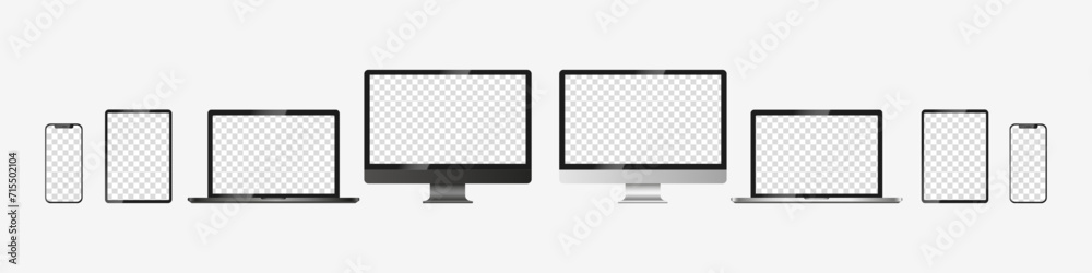 Wall mural realistic mockups of devices on an isolated background. vector set of phone, tablet, laptop and comp