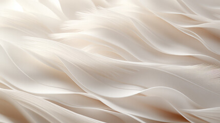 Obraz premium Beautiful fluffy white feather, abstract feather on white background. High resolution. Copy space for design and text. Pastel beige and white colors. High resolution.