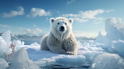 Cute polar bear paws up over wall, polar bear face cartoon - obrazy, fototapety, plakaty
