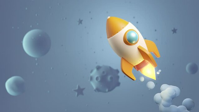3d animation of rocket Space Launching with copy space background for start up business.