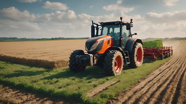 AI Generated. AI Generative. Tractor combine machine harvest field farming. Nature outdoor meadow landscape machine industry. Graphic Art Pro Photo
