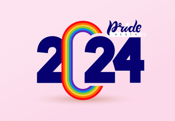 Pride Logo 2024 background with LGBTQ Pride Flag Colours. LGBTQ background banners with gay pride flag 2024 colours. Rainbow gradient wallpaper. Human rights and tolerance. Poster vector card, banner. - obrazy, fototapety, plakaty