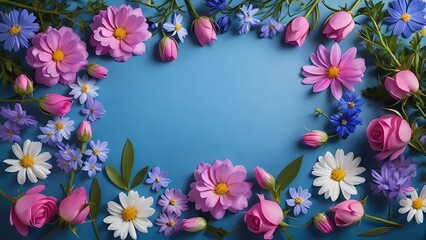 Fototapeta na wymiar frame of flowers, spring flowers border, spring flowers frame
