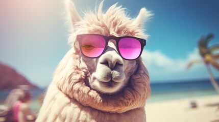 Funny alpaca in sunglasses