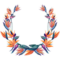 Wreath with watercolor colorful strelitzia flowers - 715503702