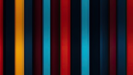 vertical, precise lines in a vibrant color palette of blue, red, or yellow, forming a flat and repeating pattern on a sleek black background, showcasing clean and shining lines. SEAMLESS PATTERN.