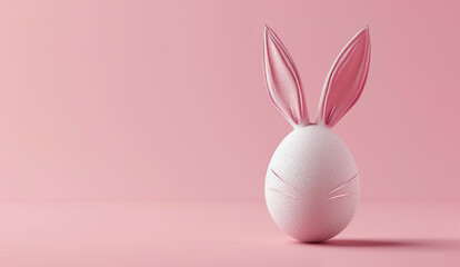 Easter egg on a plain peach background with bunny ears. Easter concept, banner, poster, spring, egg