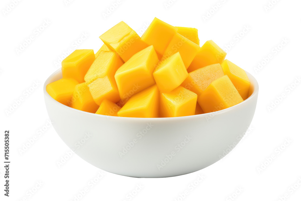 Wall mural mango cubes in a summery bowl isolated on transparent background - Wall murals