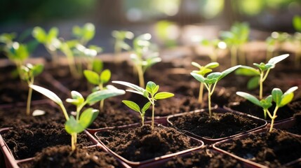 growing seedlings for the garden in small containers. preparing for spring outside the city house. concept vitamins, plants, seedlings, garden