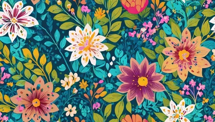 Foto op Plexiglas anti-reflex hand drawn elegant colorful seamless pattern with botanical floral design illustration © Heaven