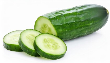 sliced cucumber isolated on white background with clipping path and full depth of field top view flat lay