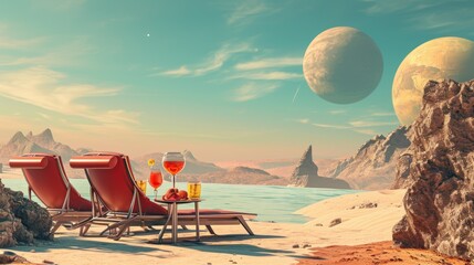 vacation and recreation on the planet mars, landscape of the future. 