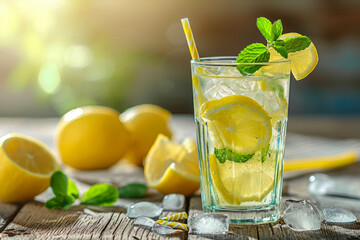 Lemonade Oasis: Glass and Ice on Table