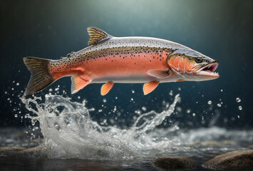 Naklejka premium salmon jumping in the water