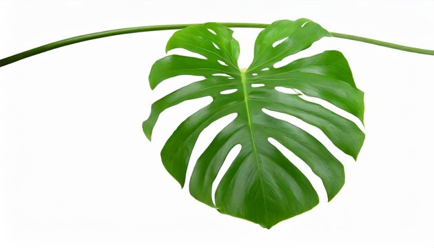 green monstera plant leaf with stalk the tropical evergreen vine isolated on white background clipping path included