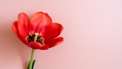 bright red tulip flower isolated on pink background