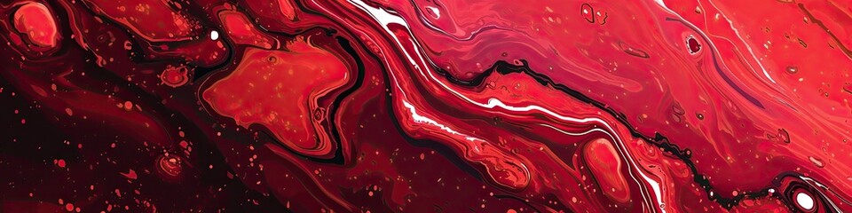 Abstract background with patterns of liquid marble in shades of red - obrazy, fototapety, plakaty