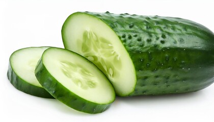 sliced cucumber isolated on white background with clipping path and full depth of field top view flat lay