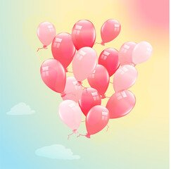  Pink Balloons on yellow background 