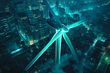 City Lights Powered by Wind: Neon Turbines in Action
